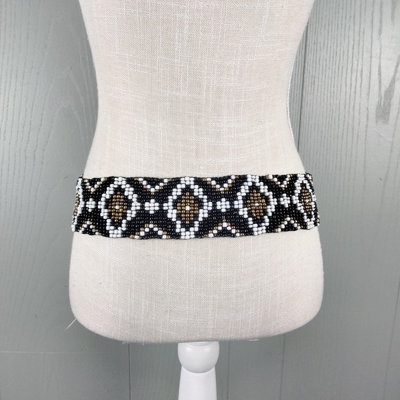 Vintage Beaded Belt Black Navajo Style Boho Hippie WIDE Western Stretchy - Picture 3 of 9